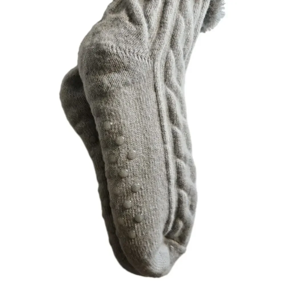 Gray Cable Knit Sherpa Lined Fuzzy House Slipper Socks Grip Cozy Warm Winter